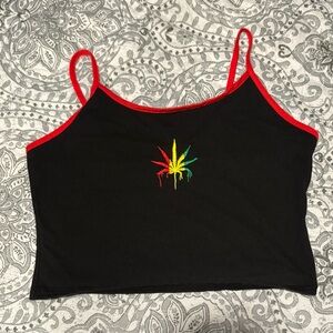 Spencer's Black and Red Crop Camisole with Starburst Design